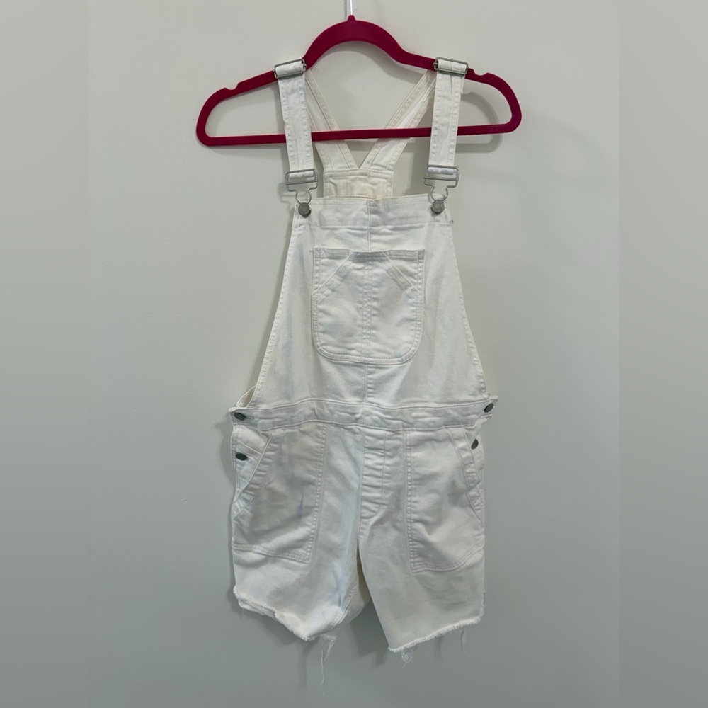GAP Denim White Short Overalls | Size Small | Frayed Hem - Picture 3 of 7